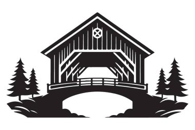 Siluette Evergreen Trees ile Büyüleyici Kapalı Köprü İllüstrasyonu