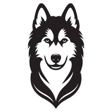 Görkemli Husky Köpek Portresi Siluet Vektör Hayvan İllüstrasyonu