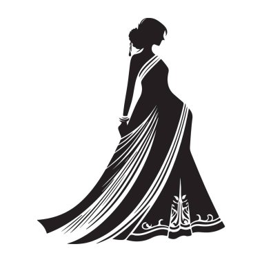 Elbiseli Zarif Kadın Siluet Akşam Moda Çizimi Giyin