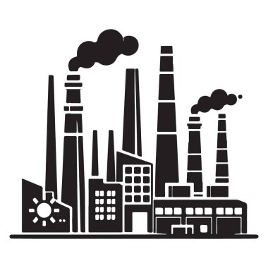 Sanayi Fabrikası Siluet Kompleksi Kirlilik Duman Vektörü İllüstrasyonu