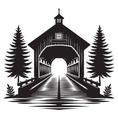 Görkemli Kapalı Köprü Resimleri Ağaçlar ve Su Silueti