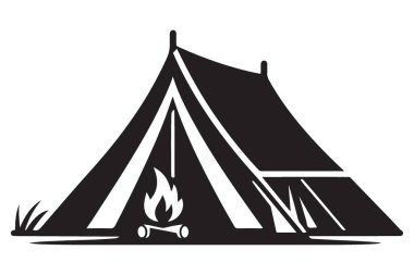 Kamp ateşi silueti olan çadır vektör grafik indirme şimdi