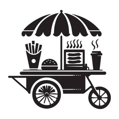 Ayrıntılı Gıda Arabası Görüntü Çizimi: Burger Fries ve Coffee