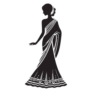 Saree Siluet Vektör Sanat Kültür Tasarımı dalında Zarif Kadın