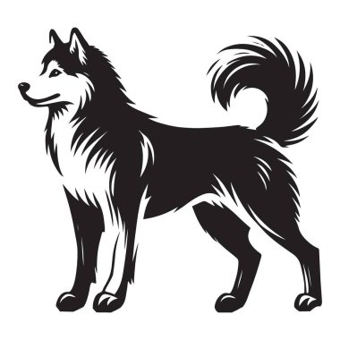 Zarif Husky Köpek Vektörü Sanat Silüeti Tasarımlar için Görüntü