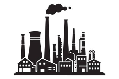 Siluet Endüstriyel İnşaat Kompleksi Vektör İllüstrasyon Tasarımı