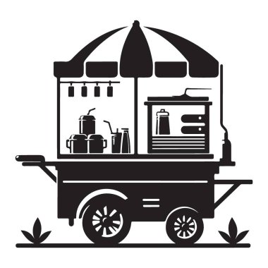 Sokak Gıda Arabası Mutfak Girişimi Siluet Çizim Vektörü
