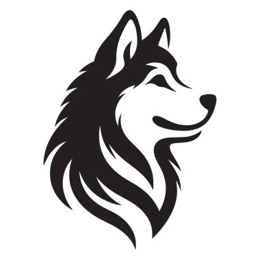 Logo Tasarımı için Sibirya Husky Baş Silueti Vektör İllüstrasyonu