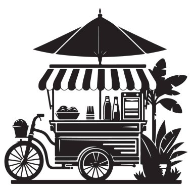 Klasik Bisikletli Gıda Arabası Görüntü Vektör Sokak Satıcısı Tasarımı