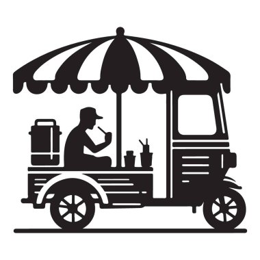 Thai Tuk-Tuk Siluet Vector Sokağı Yiyecek Taşıtları Çizim Tasarımı