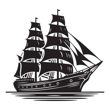 Logo için Vintage Yelkenli Gemi Siluet Vektör İllüstrasyonu
