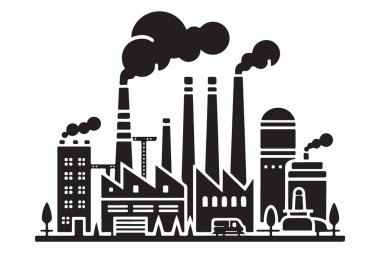 Endüstriyel Fabrika Silüeti Görüntü: Ağır Sanayi ve Kirlilik Vektörü