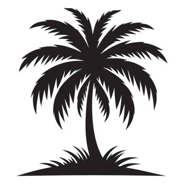 Siluet Tek Palmiye Ağacı Çizimi Plaj Yazı Tropikal Tasarımı