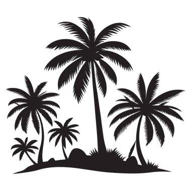 Palmiye ağaçları tropikal ada silüeti vektör illüstrasyon grafik tasarımı