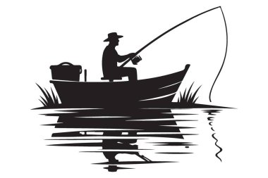 Balıkçı Teknesi Silueti Suyun Üzerinde Balıkçı Balıkçısıyla Eğlence Tasarımı