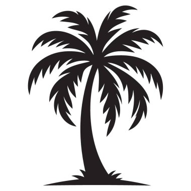 Beyaz arkaplan vektör grafik illüstrasyonunda tek palmiye ağacı silueti