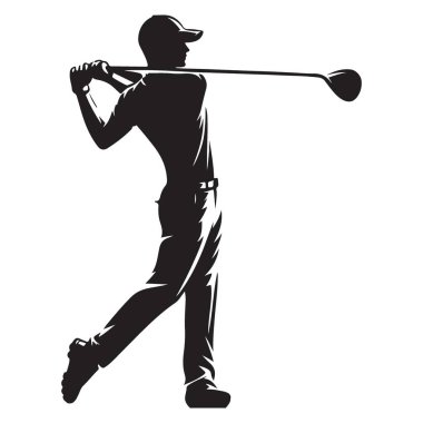 Güçlü Golf Vuruşu Silüeti Spor Hırsları ve Profesyonelleri İllüstrasyonu