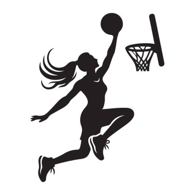 Kadın Basketbolcu Siluet Slam Sunk Çizim Tasarımı