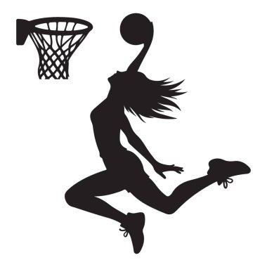 Kadın Basketbolcu Siluet Çekim Vektörü Çizimi