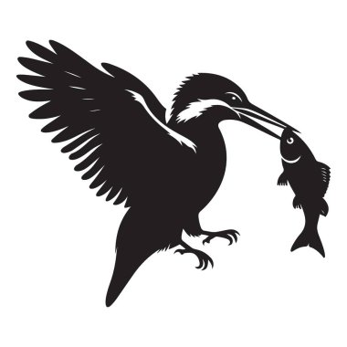 Kingfisher Kuş Silueti Yakalayıcı Balık Vektörü Sanat İndirme Kaynağı
