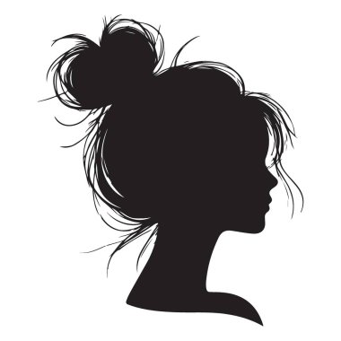 Süslü Saç Tarzı Silüet Kadın Vektör Sanatı Dağınık Çörek