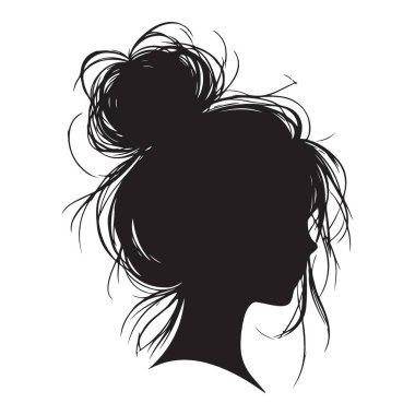 Dağınık Çörek Updo saç stiline sahip Kadın Siluet Vektör Tasarımı