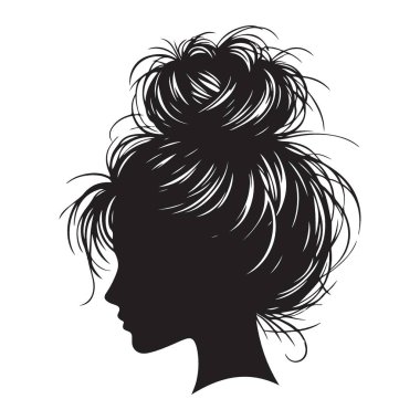 Dağınık Saçlı Çörek Kadın Silueti Biçimli Updo Vektör Tasarımı