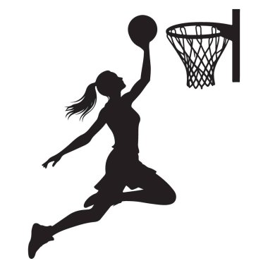 Dinamik Basketbolcu Kadın Siluet Vektör Sanatı Çekim Hoop