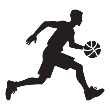 Çevik Basketbol Topu Damlayan Oyuncu Siluet Vektör Grafik Elemanı