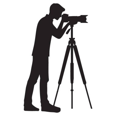 Tripodlu Bir Fotoğrafçının Silueti Anlık Vektör Sanatı Yakalıyor