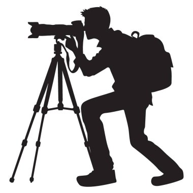 Sırt çantalı Profesyonel Fotoğrafçı Silueti Fotoğraf Çekiyor