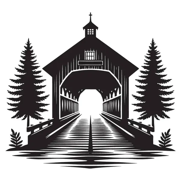 Görkemli Kapalı Köprü Resimleri Ağaçlar ve Su Silueti