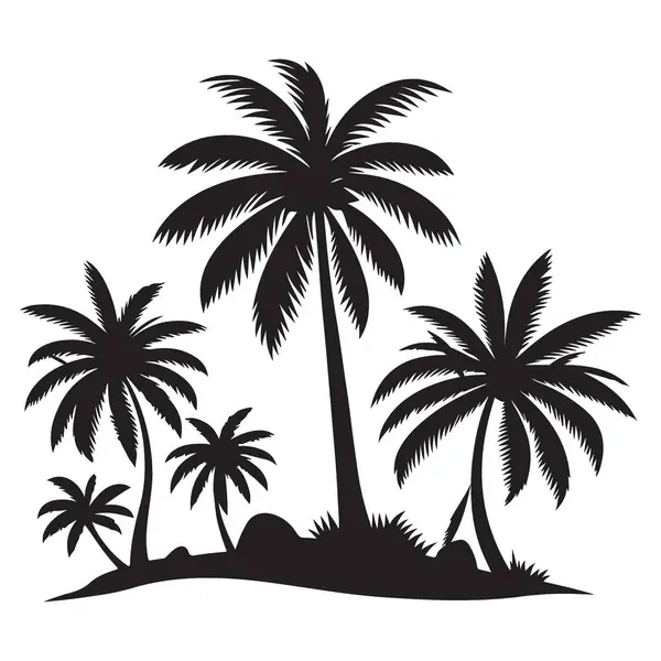 Palmiye ağaçları tropikal ada silüeti vektör illüstrasyon grafik tasarımı
