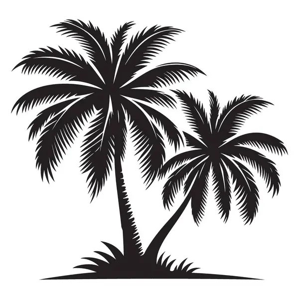Siluet Çift Palmiye Ağaçları Tropikal ve Kıyı Temaları İllüstrasyonu