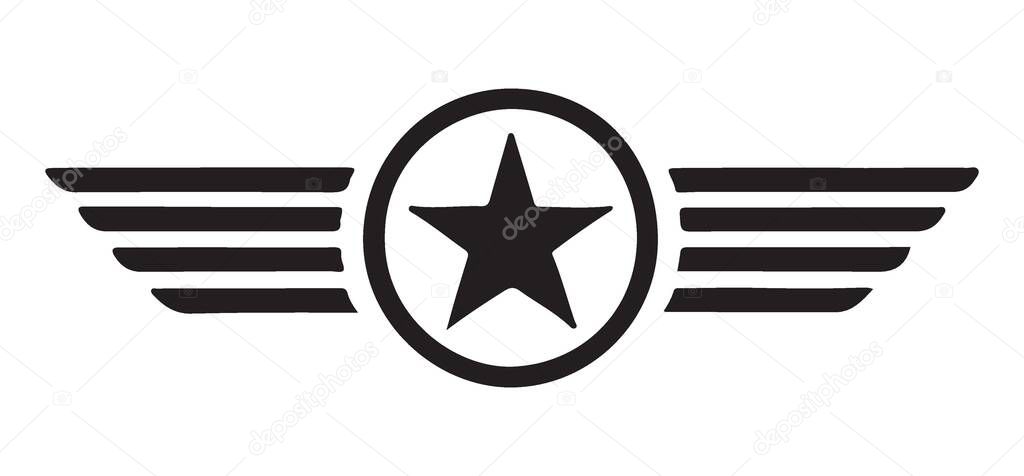Detailed Star Winged Emblem Silhouette Vector Graphic for Aviation Designs