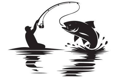 Siluet Balık Avlama Maceraları Balıkçı Tutkulu Balıklar İçin Sıçrayan Grafikler