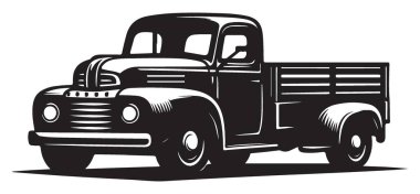 Siluet Vintage Pickup Truck Retro Otomotiv Tasarım Grafikleri