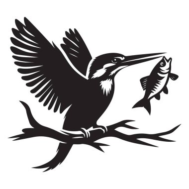 Siluet Kingfisher Balık Yakalıyor Vahşi Yaşam Stok Vektör İllüstrasyonu