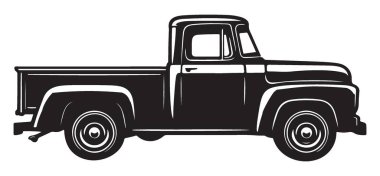 Yazdırma için Vintage Pickup Truck Siluet Vektör İllüstrasyon Tasarımı