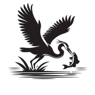 Balıkçıl Yakalayıcı Balık Yakalayıcı Siluet Vektör İllüstrasyon Sanat Tasarımı