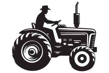 Tarım Tasarımı İçin Traktör Silueti Vektör İllüstrasyonuName