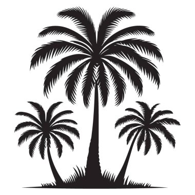 Tropikal Üç Palmiye Ağacı Silueti Tatil Cenneti Çizimi