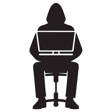 Kapüşonlu Koyu Siluet Hacker Bilgisayar vektör resimleme üzerine