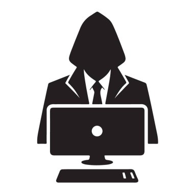 Hacker siluet vektör illüstrasyonu siber suç güvenlik ihlali İnternet tehdit grafiği
