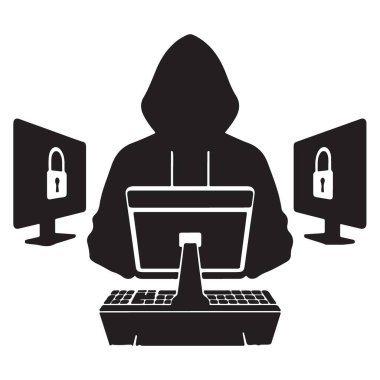 Hacker silueti illüstrasyon siber güvenlik tehdidi suçlu vektör tasarımı