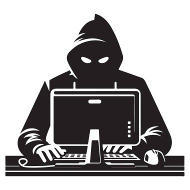 Bilgisayar ağı internet siber güvenliği kullanan anonim hacker silueti