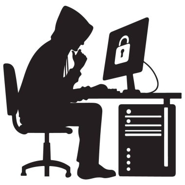 Bilgisayar sisteminde güvenliği aşan bir hacker silueti