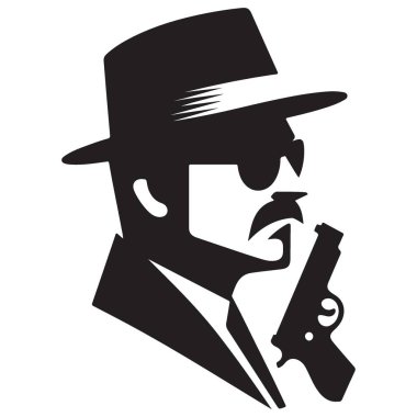 Silah Vektörü Resmi İndirilmiş Bıyıklı Siluet Adam