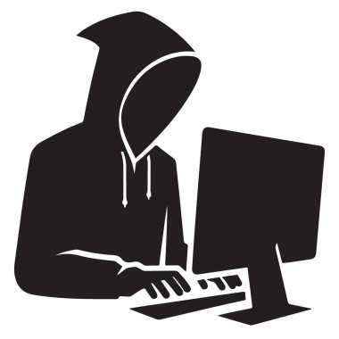 Anonim Hacker Silueti Siber Suçlar Tasarımı Çizimi