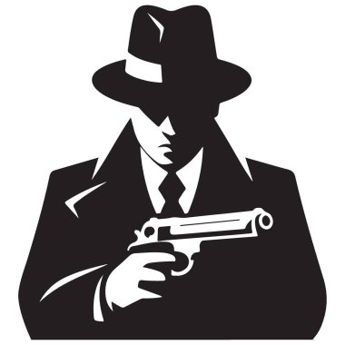 Siluet Tutma Tabancası Gangster Tehdit İş Mafyası İllüstrasyonu